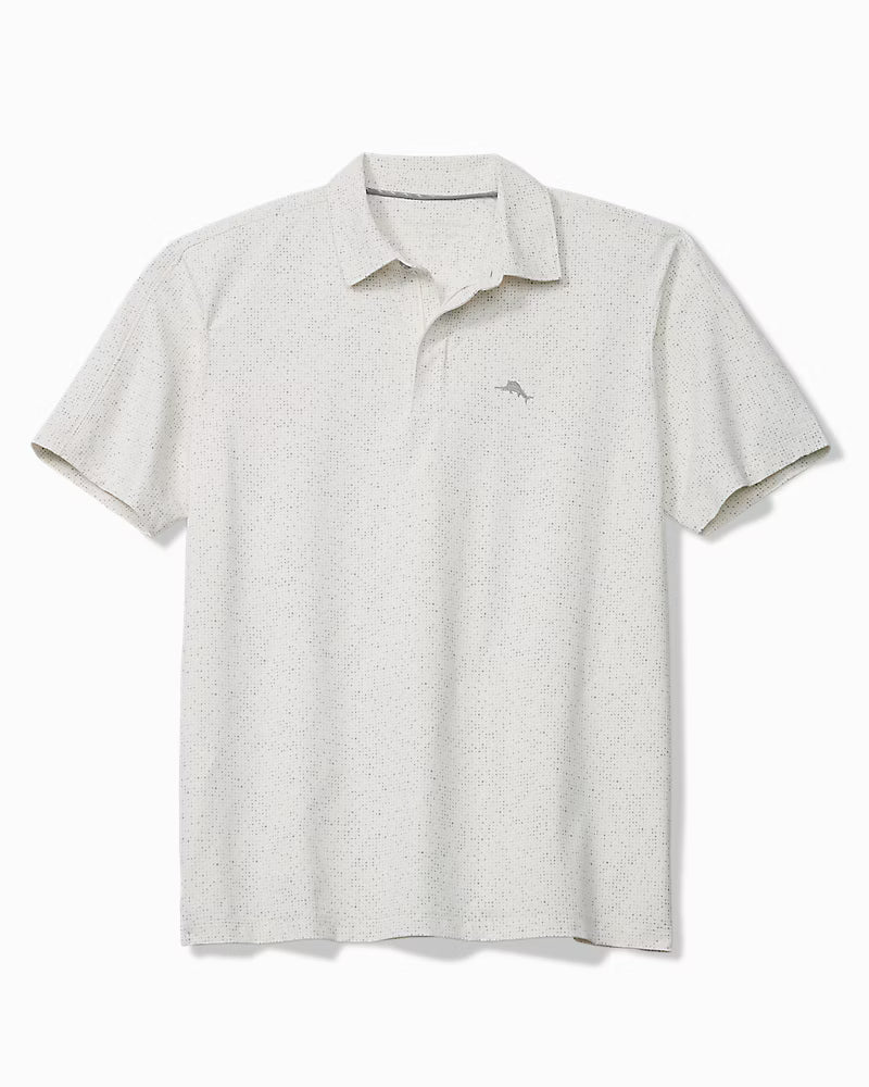 Tommy Bahama Men's Palm Dunes Golf Polo featuring lightweight performance fabric, stretch comfort, and a tropical-inspired pattern.