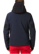 Toni Sailer Men’s Moritz Jacket showing athletic 4-way stretch outer shell, strategic high-loft synthetic insulation chambers, YKK AquaGuard water-repellent zippers, forearm ski pass pocket, and elastic wrist gaiters with thumbholes.