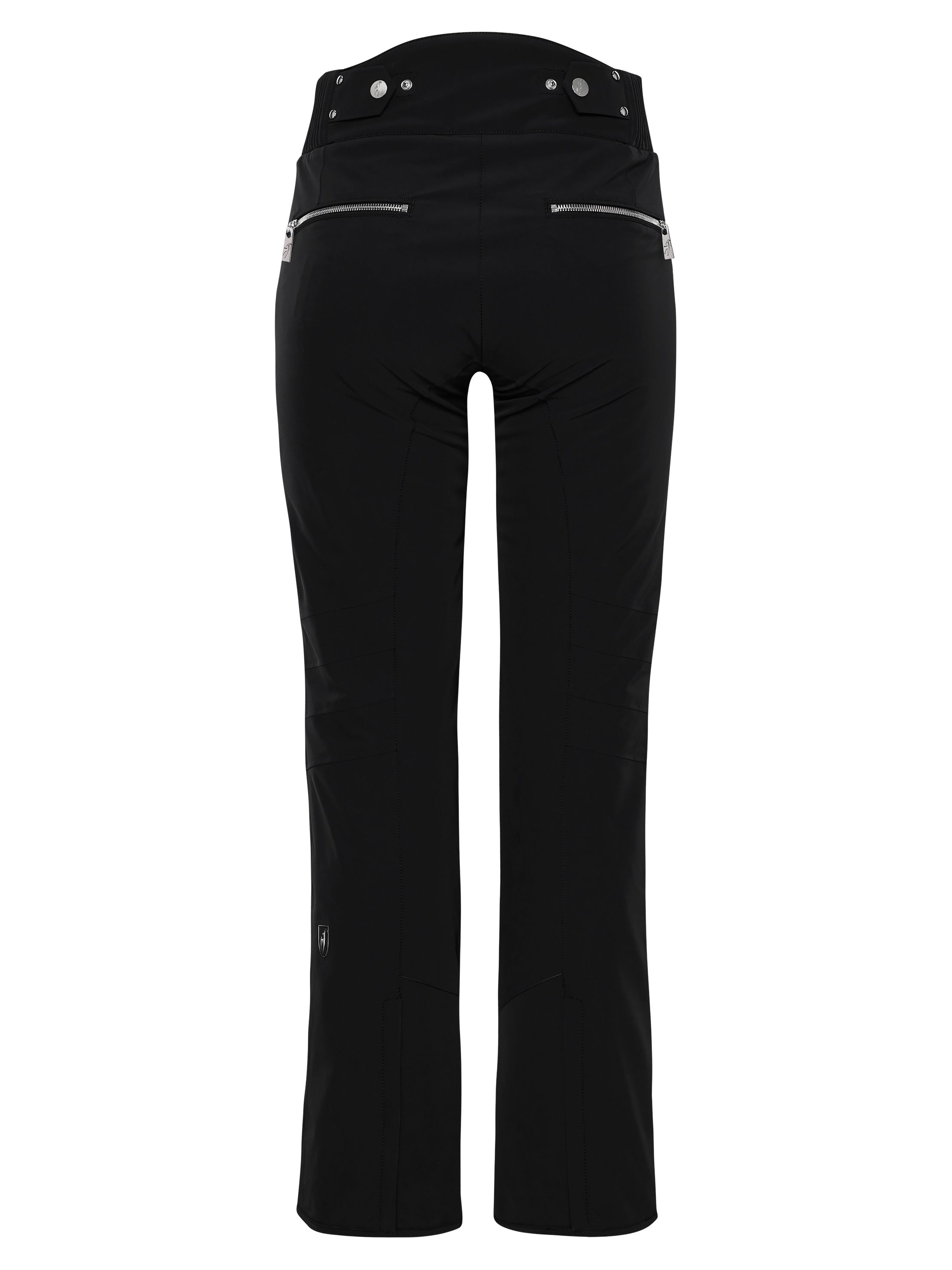 A pair of black Toni Sailer Women's Alla Ski Pants which are made from a premium technical fabric that is waterproof, breathable, stretchable, and insulated.