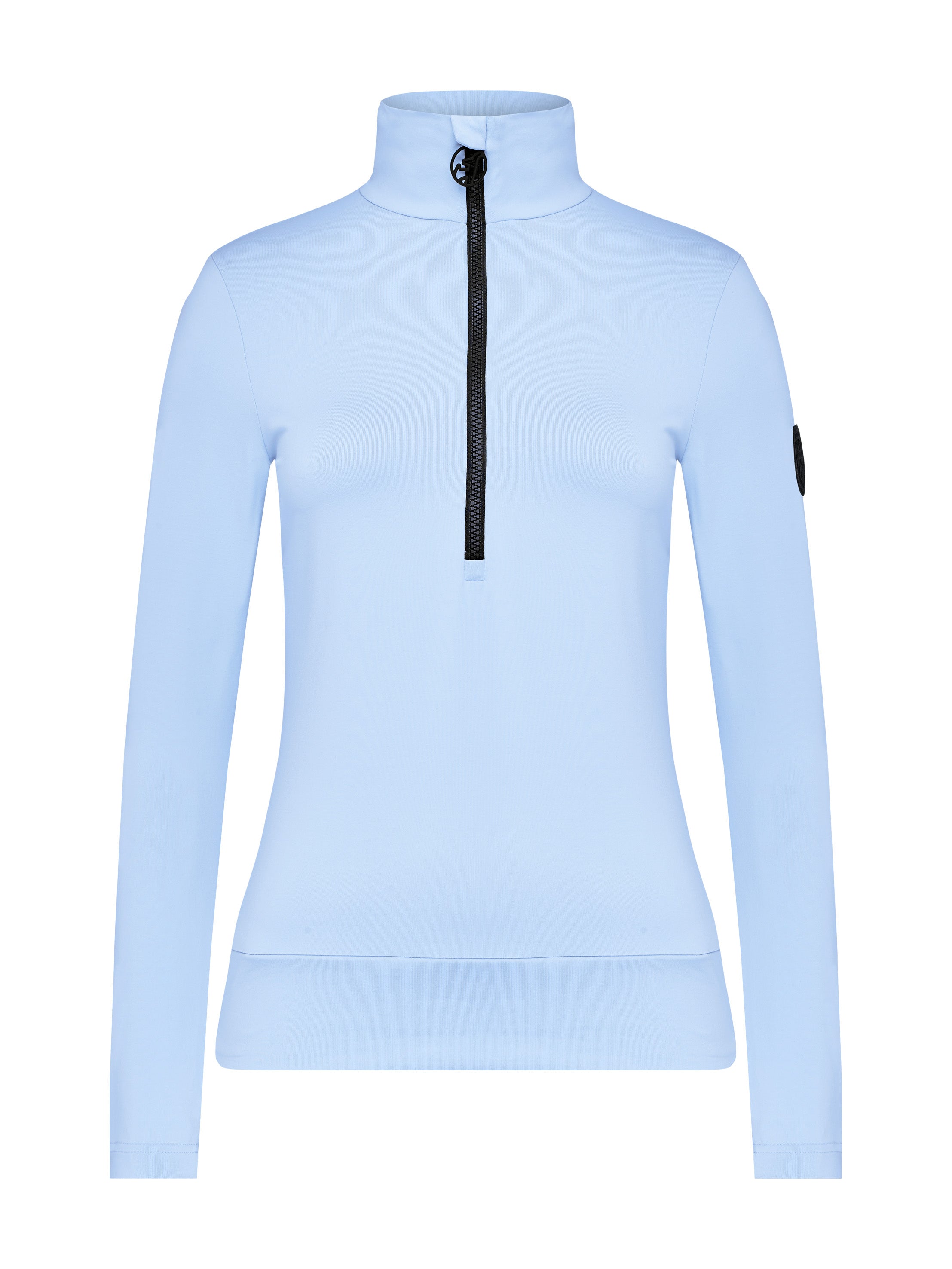 A light blue Toni Sailer Women's Wieka T-Neck made from premium fabrics that is breathable, stretchable, and moisture-wicking.