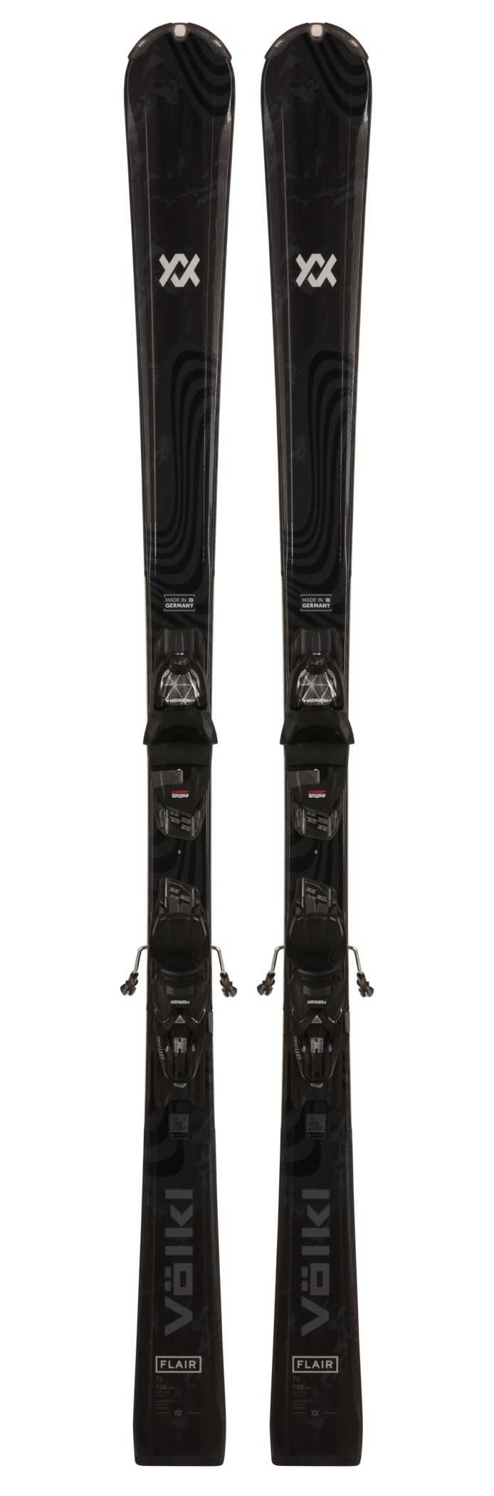 2025 Völkl Flair 72 skis, vMotion 9 bindings, all-mountain skis, durable skis, high-performance ski equipment, secure ski bindings, precise control bindings, skiing gear, winter sports gear, ski shop, Völkl skis, ski bindings, Swiss Sports Haus, West Vancouver ski shop.