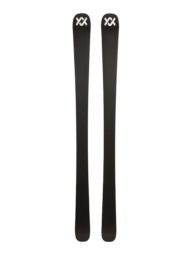 A pair of white and purple 2027 Volkl Mantra 84 W skis that are designed for advanced female skiers.