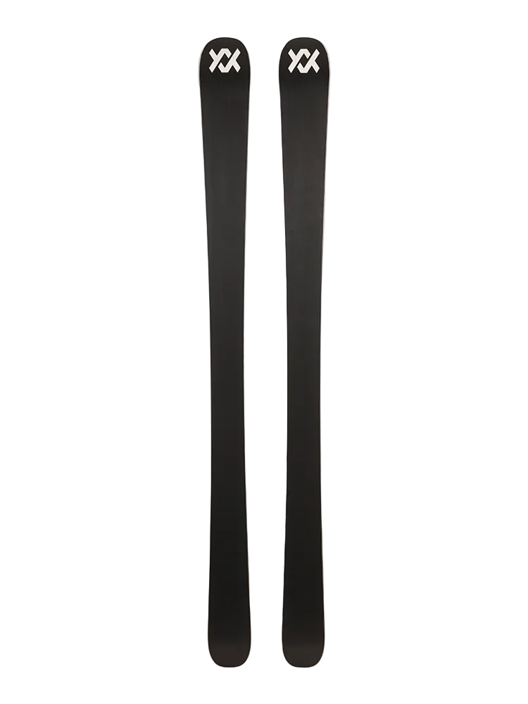 A pair of blue and pink 2027 Volkl Mantra 88 W skis that are designed for advanced all-mountain female skiers.