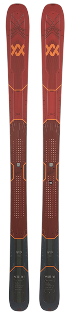 A pair of red 2027 Volkl Mantra M7 skis that are designed for advanced all-mountain skiers.