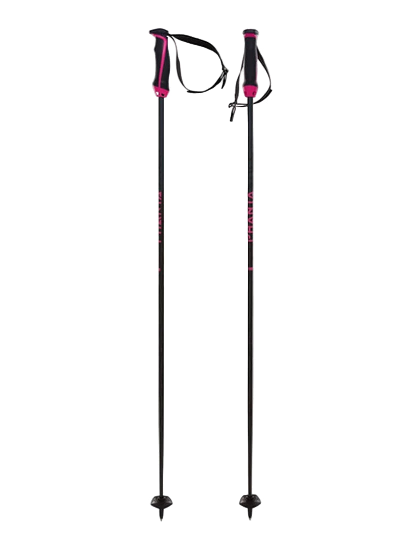 Two black and pink Volkl Phantastick carbon ski poles.