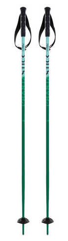 A pair of green and blue Volkl Phantastick Junior Ski Poles that are lightweight and designed for kids.