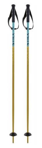 A pair of gold and blue Volkl Phantastick Junior Ski Poles that are lightweight and designed for kids.