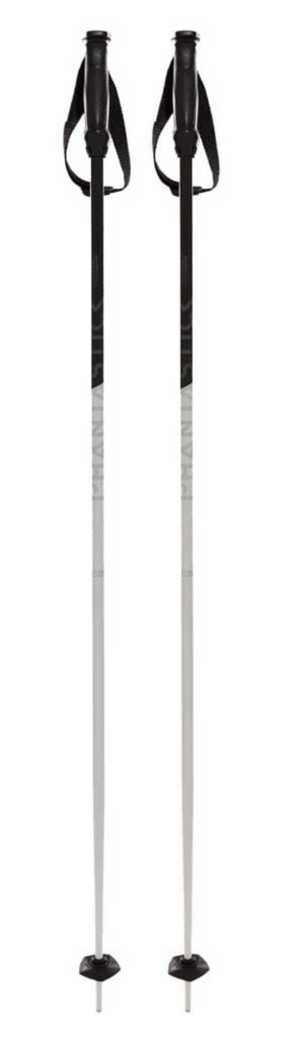 A pair of black and white Volkl Phantastick Ski Poles that are ligjtweight and feature all-mountain baskets.