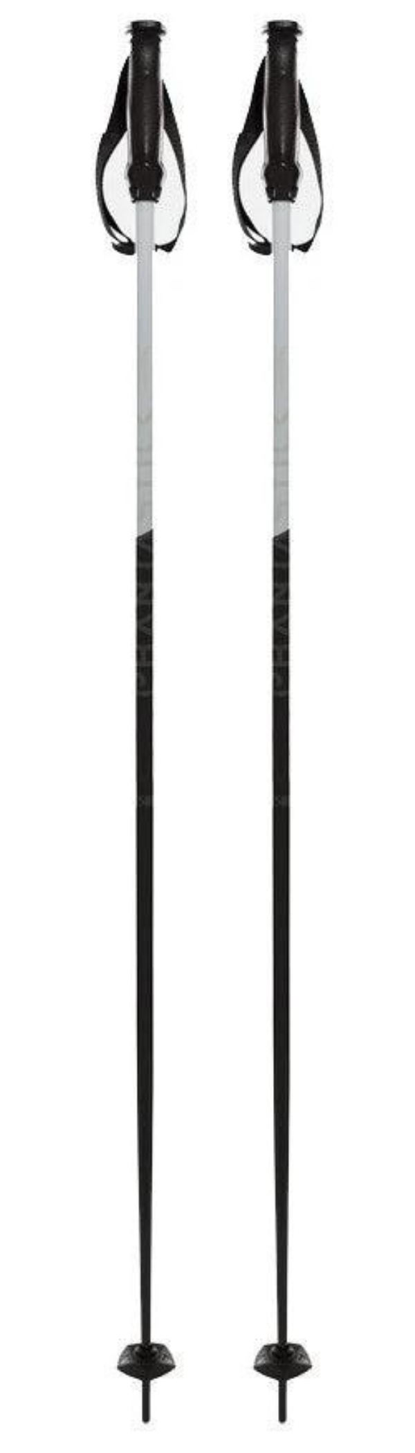 A pair of black and white Volkl Phantastick Ski Poles that are ligjtweight and feature all-mountain baskets.