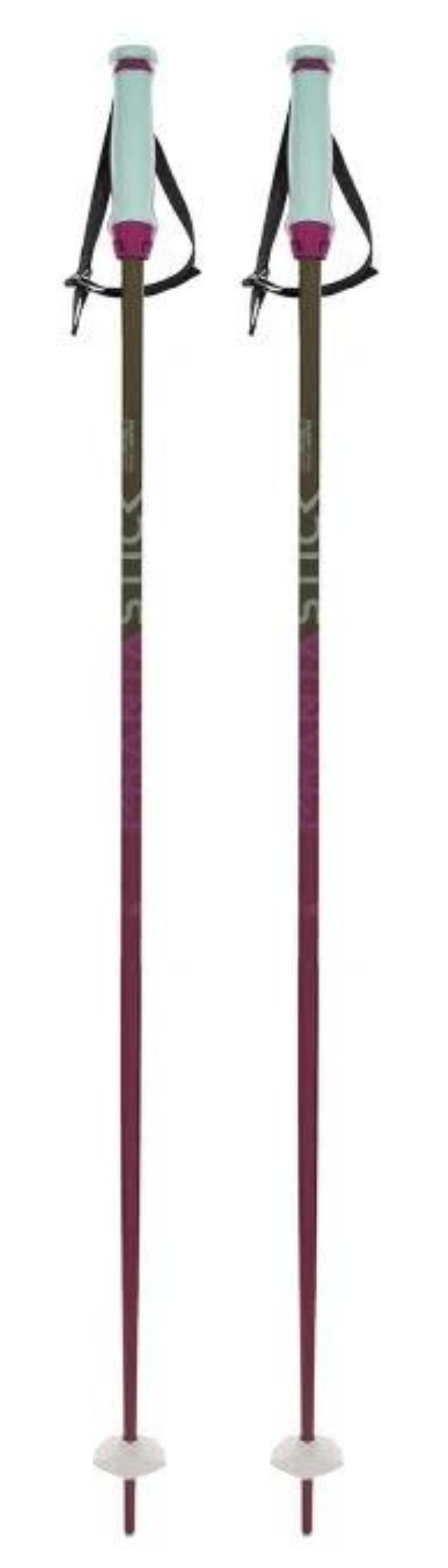 A pair of purple and teal Women’s Volkl Phantastick Ski Poles that are lightweight and feature all-mountain baskets.