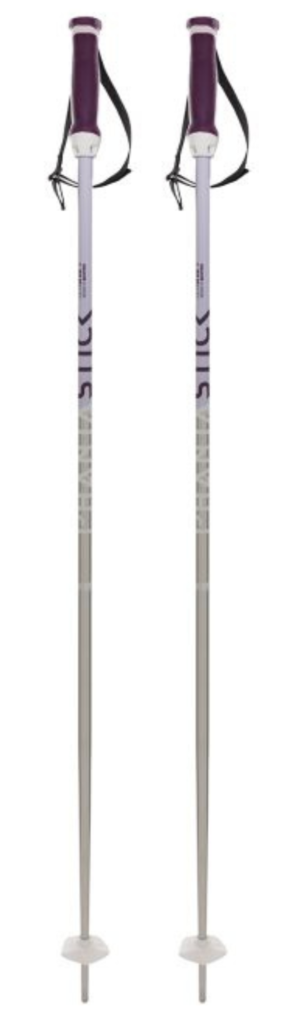 A pair of purple and silver Women’s Volkl Phantastick Ski Poles that are lightweight and feature all-mountain baskets.