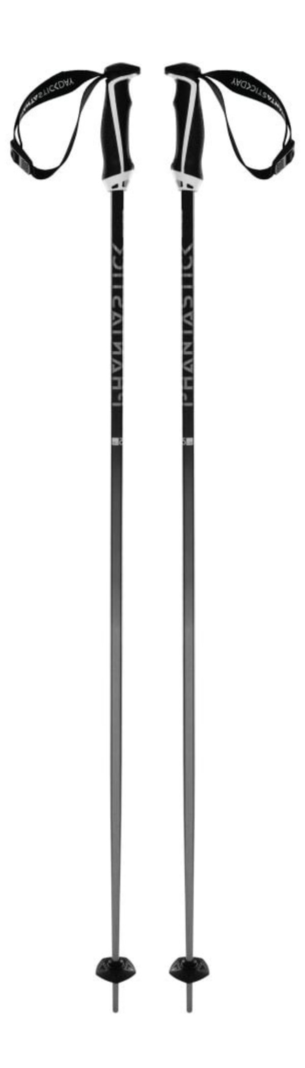 A pair of black and silver Women’s Volkl Phantastick Ski Poles that are lightweight and feature all-mountain baskets.