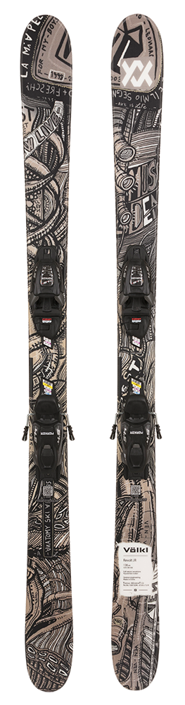 A pair of black and gray 2027 Volkl Revolt Jr Urban skis that are designed for freestyle skiing.