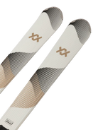A pair of white 2027 Volkl Shine 76 skis that come with bindings and are designed for intermediate female skiers.