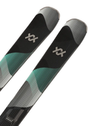 A pair of black, white, and teal 2027 Volkl Shine 78 skis that are designed for advanced female on-piste skiers.