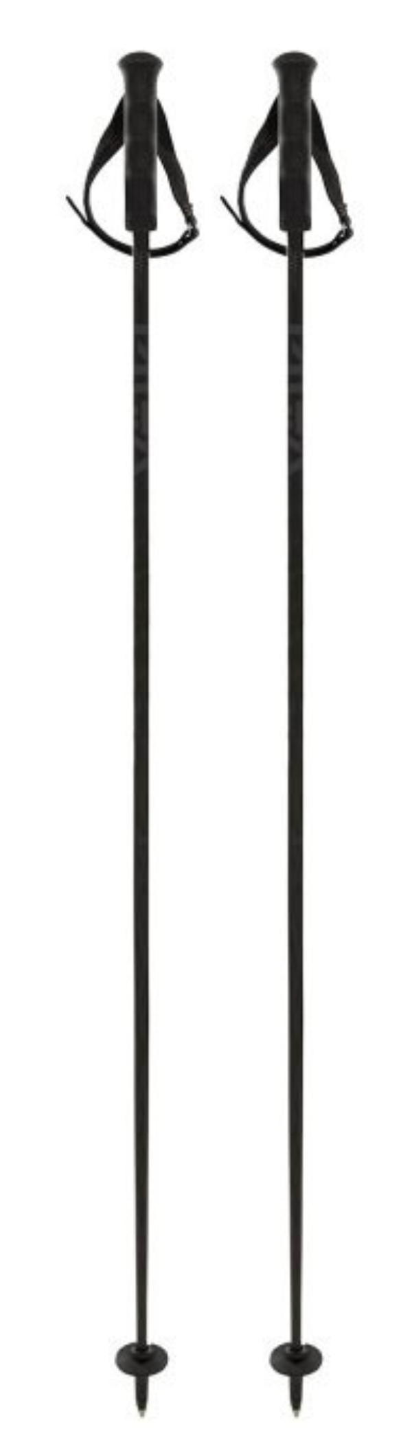A pair of black Volkl Speedstick Carbon ski poles with sturdy grips and all-mountain baskets.