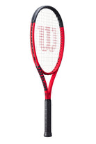 A Wilson Clash 108 V2.0 high-performance power tennis racket showing off its red and black frame