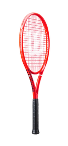 A red Wilson Defyer 98 Pro V1 Tennis Racket that is designed for advanced players looking for a racket with spin and power.