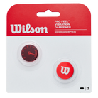 Wilson Pro Feel Defyer Dampeners showing molded elastomeric silicone construction, dual-string interlocking grooves, low-profile aerodynamic design, and raised Wilson branding.