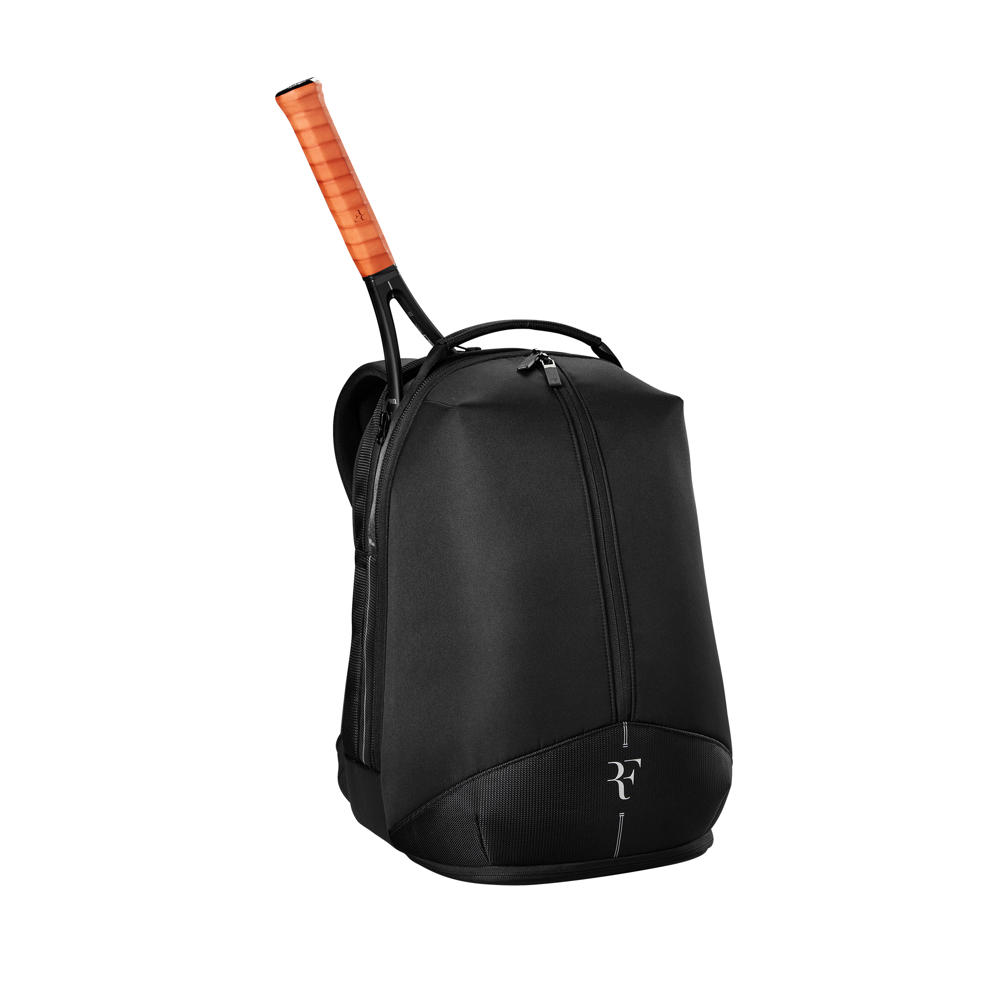 Wilson RF Backpack featuring Roger Federer-inspired styling, dedicated racquet storage, multiple compartments, and premium construction.
