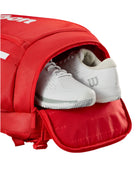 Wilson Super Tour Backpack featuring dedicated racquet storage, multiple compartments, padded shoulder straps, and premium construction.