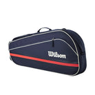 Wilson Team 3 Pack Racquet Bag featuring storage for up to three racquets, accessory pockets, durable construction, and an adjustable shoulder strap.