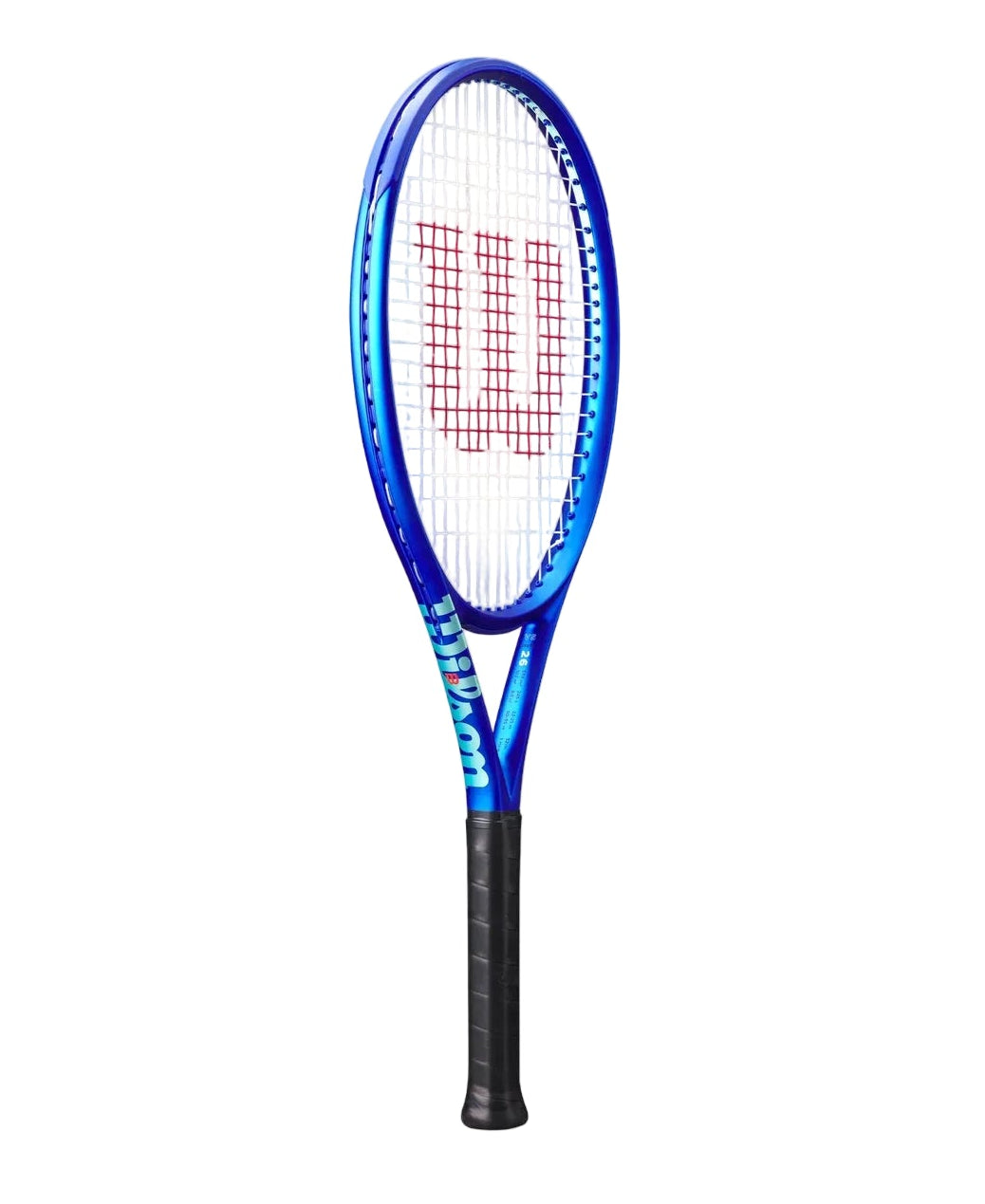 A Wilson Ultra JR 26" V5 high-performance tennis racket showing off the glossy blue frame colour