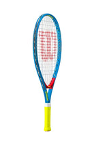 A Wilson US Open 21" Junior tennis racket that highlights its bright, fun multicolour colourway on the frame