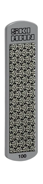 A Wintersteiger Ski Man Diamond File World Cup showing a rectangular rigid metal backing plate, continuous diamond abrasive surface pad with an interlocking geometric dot pattern, and branded label text.