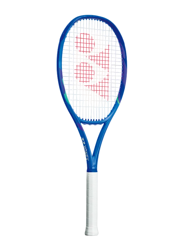A blue Yonex EZone 98 Tennis Racket that is designed for expert players looking for more precision.