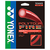 Yonex PolyTour Fire Red 120/17 & 125/16 Tennis String available at Swiss Sports Haus 604-922-9107.