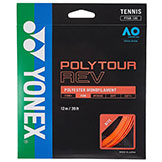 Yonex PolyTour Rev Orange 120/17, 125/16 Tennis String available at Swiss Sports Haus 604-922-9107.